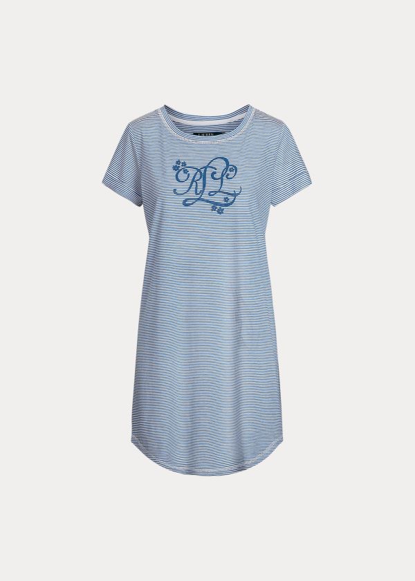 Camiseta Para Dormir Ralph Lauren Mujer Azules Rayas - Logo Cotton-Blend - STNBR7135